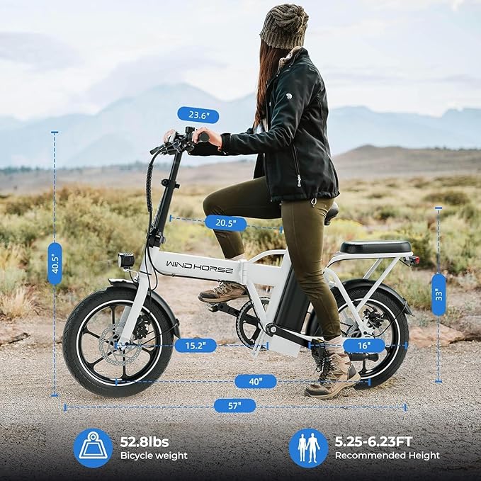 WINDHORSE 16" Folding Electric Bike for Adults, 630W Peak Electric Bicycle, 20MPH, 20-35 Miles Range, 288Wh Removable Battery, UL2849 Certified Commuter Ebike