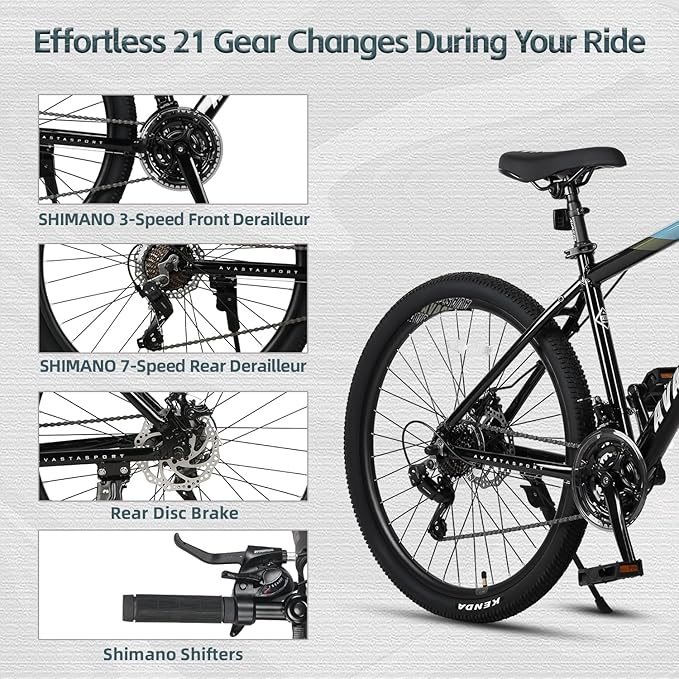 AVASTA Earth 26 27.5 inch Mountain Bike with 21-Speed, Aluminum Frame, Dual Disc Brake, Comfortable Saddle, Multiple Colors