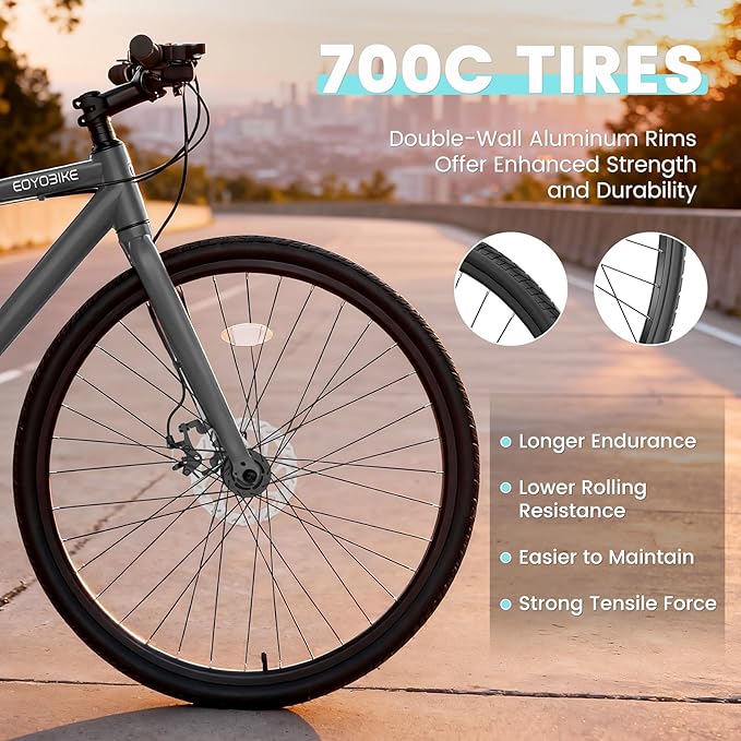 NAIZEA 700C Hybrid Bike for Adults, Aluminum Frame Step-Over Bicycle, 8-Speed Vintage Retro Road Bike for Men and Women, City Commuter Cycling, Multiple Colors