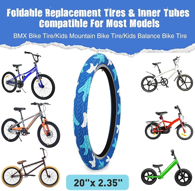 ZUKKA 20 x 2.35 Bike Tire 1/2 Pack 20 inch x 2.35 BMX Bike Tire Folding Replacement Tire for MTB Mountain Bike, BMX Bicycle Commuter Bike