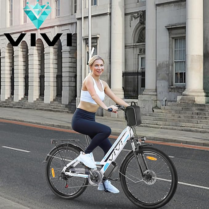 Vivi MT26GUL Electric Bike 26" Step Through Electric Bicycle with Removable 48V 374.4Wh Battery, 750W Peak Motor, 21.7Mph Top Speed, Up to 50 Miles, Cruise Control, 7 Speed, SGS Certified to UL2849