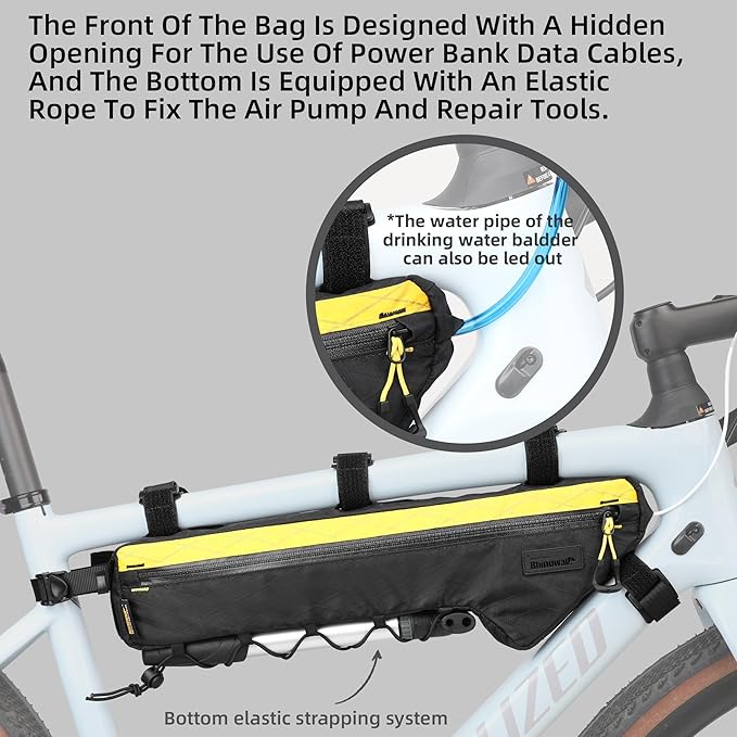 Rhinowalk BHD0017 Bike Frame Triangle Bag 2.4L, Waterproof Tool Storage Bag with YKK Zippers, Pump Holder & Cable Port Slim Fit – Black