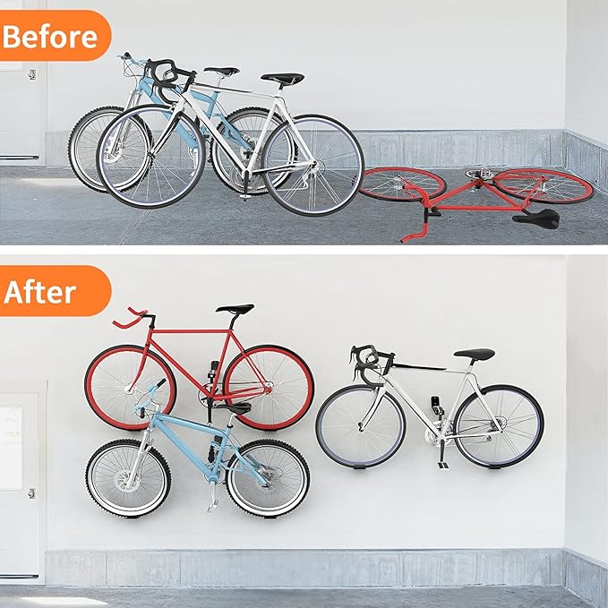WALMANN 3 Pack Bike Pedal Hanger Wall Mount, Heavy Duty Horizontal Bike Rack for Garage Wall, Bike Display Stand for Home Holds Up to 70 LBS