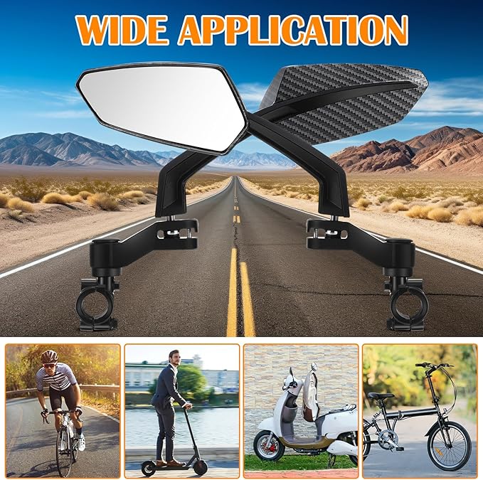 Hestya 1 Pair Handlebar Bike Mirror 360° Rotatable and Adjustable Universal Fit Rearview Bicycle Mirrors Glass Lens Safe Cycling Accessories for Scooter, E-bikes, Mountain Bikes, Road Bicycles