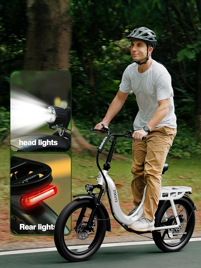 1200W Peak Folding Electric Bike for Adults, 28MPH 48V 10.4Ah Removable Battery, 55-Mile Range, 20"x3" Fat Tire, Step-Thru Ebike with Basket 7-Speed – Commuter E-Bike