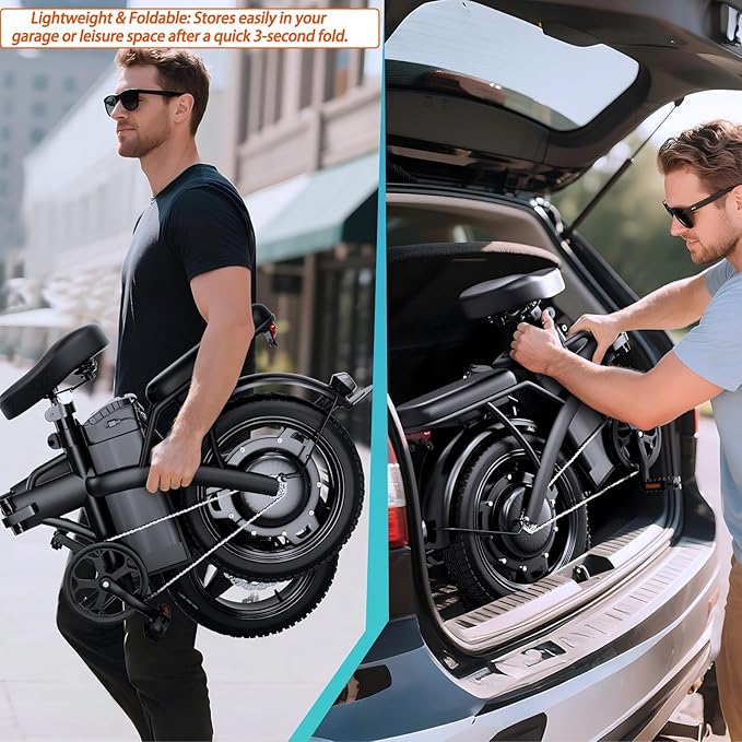 Folding Electric Bike for Adults, 14" Ebike 500W Peak Motor, 23MPH | 35Miles PAS Range | 48V12Ah Removable Battery | Commuter Foldable Electric Bicycles | UL 2849 Certified | Pedal Assist