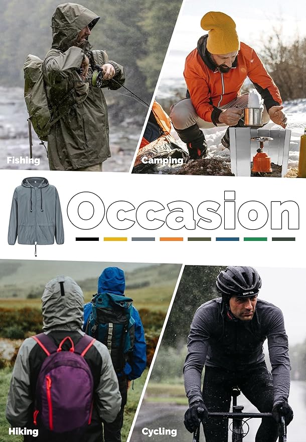 Zando Packable Mens Rain Jacket Lightweight Raincoat Waterproof with Hood Outdoor Windbreaker Jacket Travel Rain Jackets