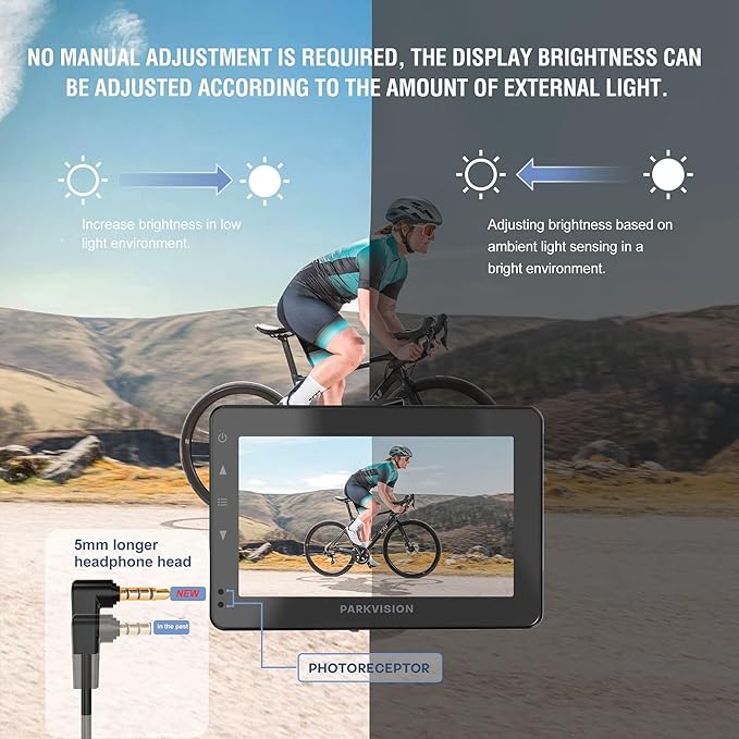 PARKVISION Handlebar Bike Mirror, Bicycle Rear View Camera with Dust Cover, 4.3'' HD 1080P Monitor, 8000mah Battery, 120° Wide Angle View, Bike Camera for Mountain,Ebike,Road Bike