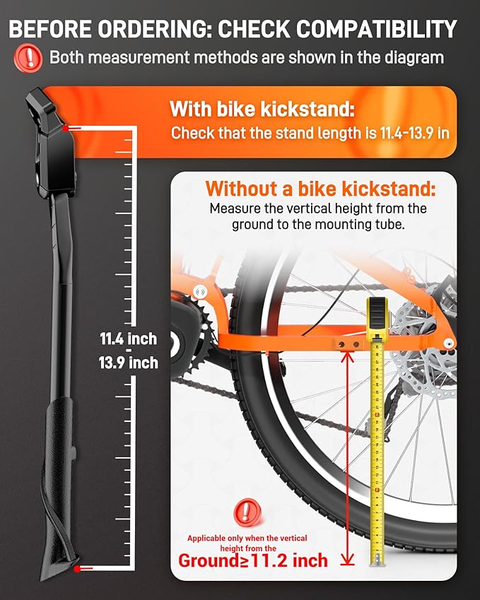 HENMI Bike Kickstand for 24-29 Inch Bicycle, 0.7 inch (18mm) 2 Holes, Non-Slip Base Adult Bicycle Kickstand for Mountain Bike,