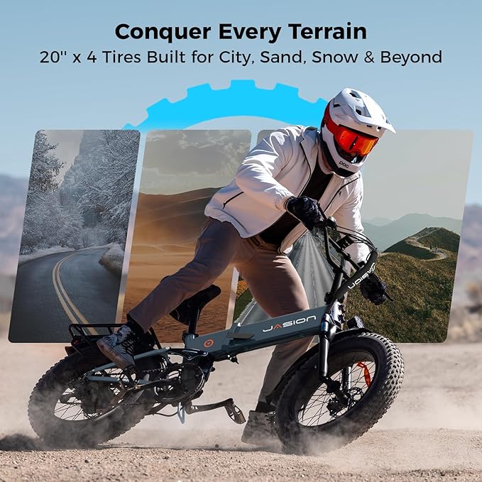 Jasion X Hunter/PRO Electric Bike for Adults,1800W/1400W Peak 20''Fat Tire Foldable Ebike,Folding E Bike Up to 80/70 Miles Range,720/624WH Removable Battery,30 MPH E Bike,Certified by UL2849