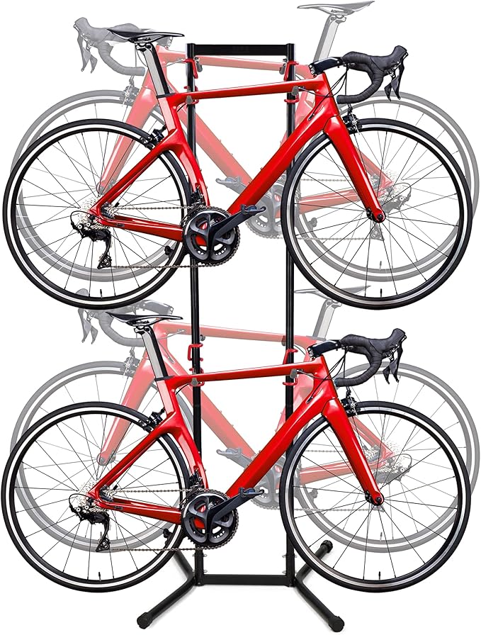 BISupply Stand Up Bike Rack Garage Floor Stand - 4 Bicycle Free Standing Bike Rack for Garage Floor - Vertical Home Bike Rack Stand for 160 lb Mountain Bikes, Beach Cycle, or Fat Tire Bikes Storage