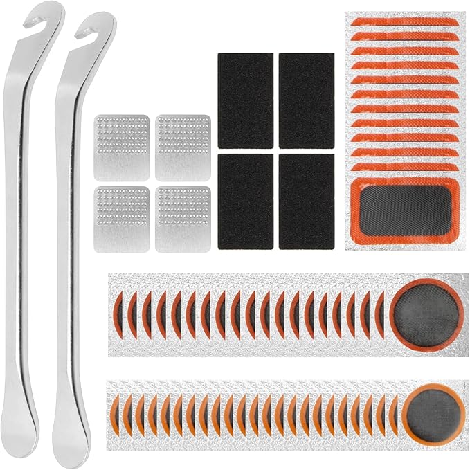 66PCS Bike Tire Repair Kit - Bike Tire Patch Kit with 56 Vulcanizing Patches, 2 Premium Stainless Steel Levers,Tools Inner Tube for Mountain Bike Accessories BMX Road Bicycle Ebike Scooter