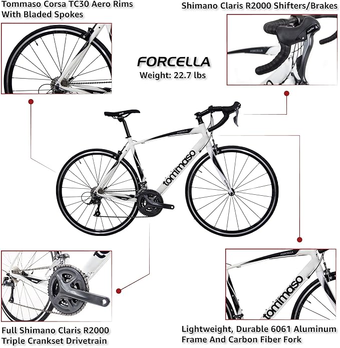 Tommaso Forcella Sport Bike Performance Aluminum Road Bike Carbon Shimano Claris 24 Speeds Road Bicycle Men Road Bikes for Men