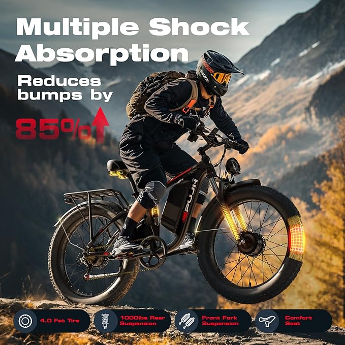 4000W Dual Motor Ebike with 52V 25Ah Removable Battery for Adults,Max Speed 38MPH Up to 100 Miles,24" Fat Tire Electric Bike for Snow Off-Road Commuter Mountain E-Bike for Men