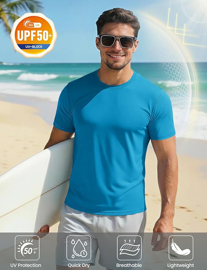 MAGCOMSEN Men's Short Sleeve UPF 50+ T-Shirt Quick Dry Workout Athletic Running Swim Tops Tee Rash Guard Performance Shirts
