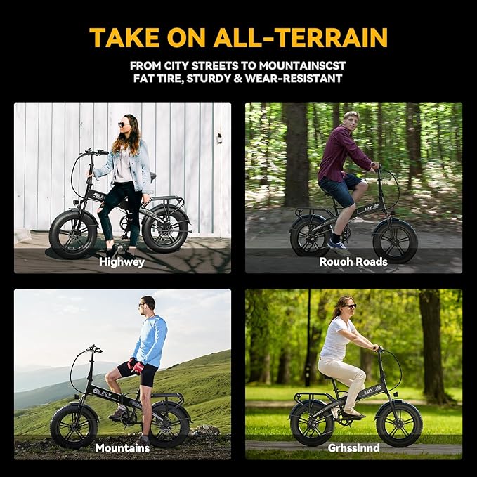 Folding Electric Bike for Adults and Seniors, 1000W Motor 48V 20AH Battery 30MPH 80 Miles, 20" Fat Tire All Terrain Ebike, 7-Speed Commuter E Bike, Step-Thru Electric Bicycle for Women and Teens