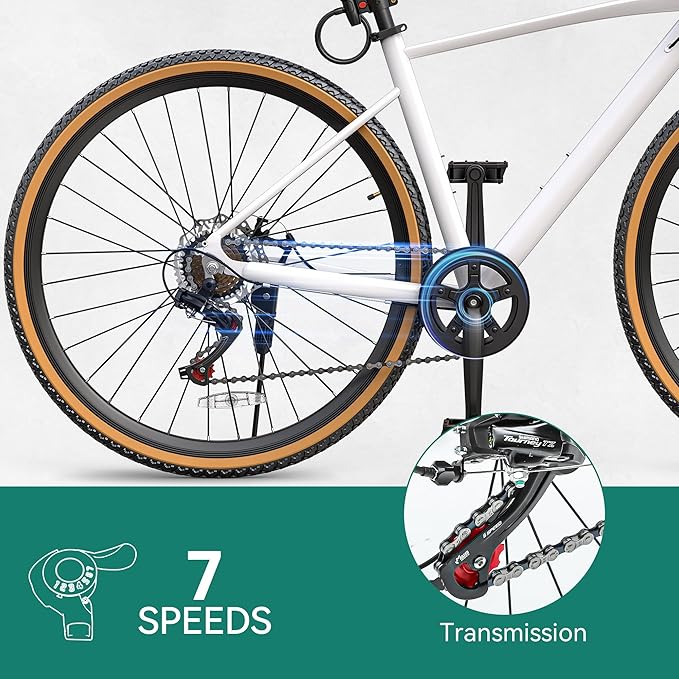 YITAHOME 700C Road Bike, 21 Speed Commuter Bicycle for Men Women, Lightweight Aluminum Frame Racing Bike, Adult Bicycle with Dual Disc Brake