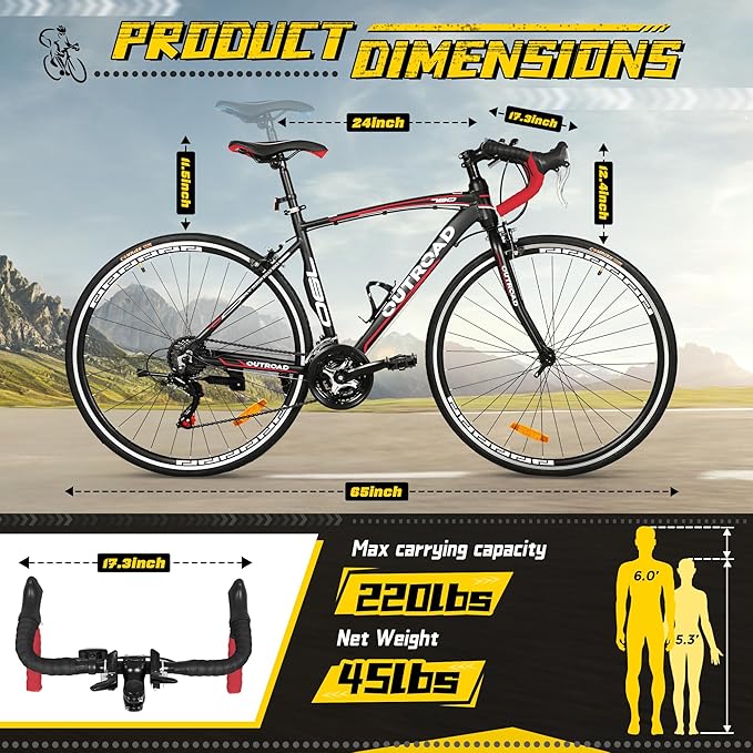 700C Lightweight Aluminum Road Bike – 14-21 Speed Commuter Bicycle with Dual Disc/V Brakes for Men & Women (Black, Red, Blue, White)