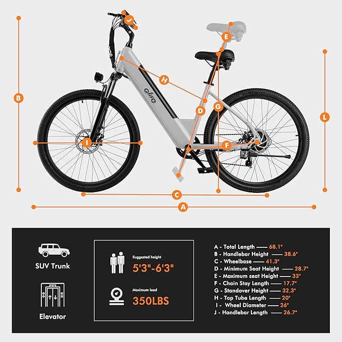 Qlife Cityone Electric Bike for Adults & Teens, Step-Through Commuter Ebike, 1000W Peak Motor, 55-Mile Range, 48V Removable Battery, 26-Inch City Tires, 7-Speed, Up to 25 MPH
