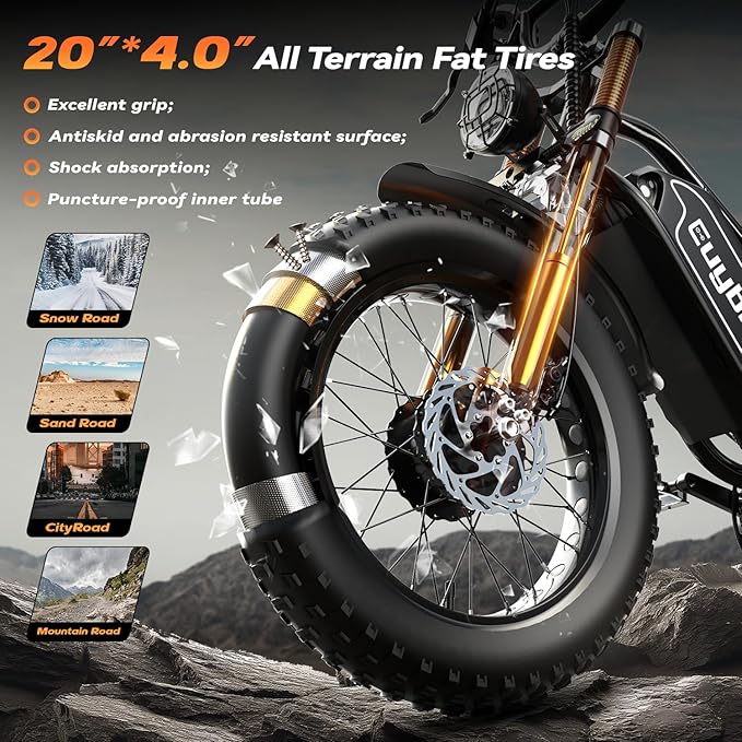 EUYBIKE Electric Bike for Adults, 2000W/3000W Peak Single/Double Motor with 48V/52V 25AH/30AH Battery, 20"x4.0" Fat Tires 35MPH/37MPH Ebike, Dual Hydraulic Disc Brake Full Suspension Electric Bicycle