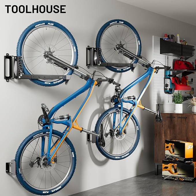 3-Pack Swivel Bike Rack Wall Mount, Bike Hangers for Garage, Space-Saving Vertical Bike Holder, Holds up to 77 lbs, Bicycle Wall Hanger Storage, No Heavy Lifting Required Indoor Hanging Bike Rack