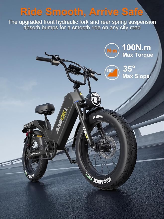 ANIIOKI AQ177 Pro Max eBikes for Adults, 200+ Miles Long Range Electric Bike, 28 MPH/32 MPH High Speed Commuting Ebikes, Full Suspension Ebike