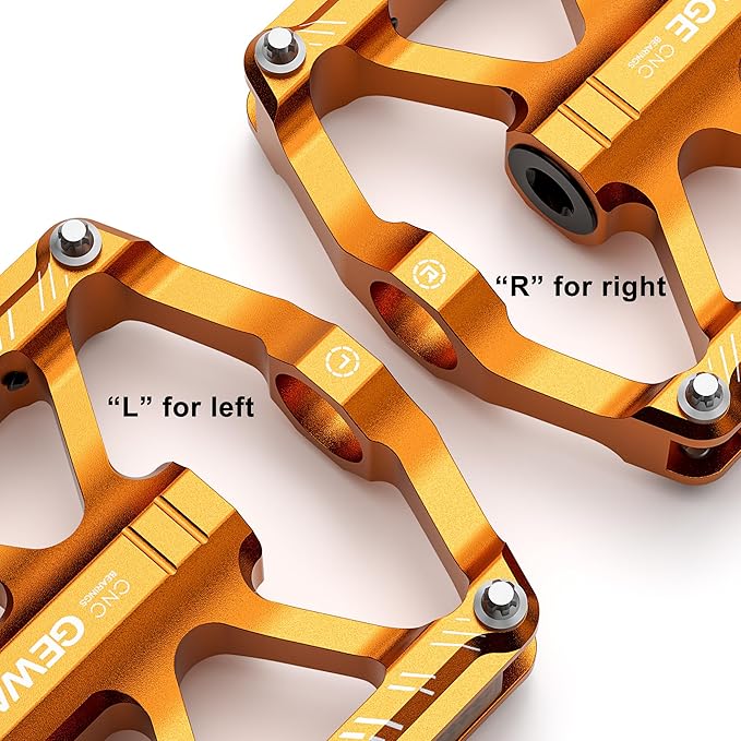 Mountain Bike Pedals - 3 Bearings Bicycle Pedals with Reflectors - 9/16” CNC Machined Flat Pedals with Removable Anti-Skid Nails for Road Mountain BMX MTB Bike