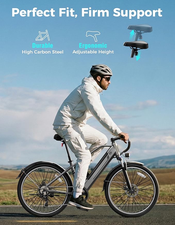 Jasion 26" Electric Bike for Adults, Internal Removable Battery Ebike with 3 Modes & 7-Speed, UL2849 Certified, 1200W Peak Motor, Max 28Mph & 50Miles, Shock Absorber, Electric City Commuter Bicycle