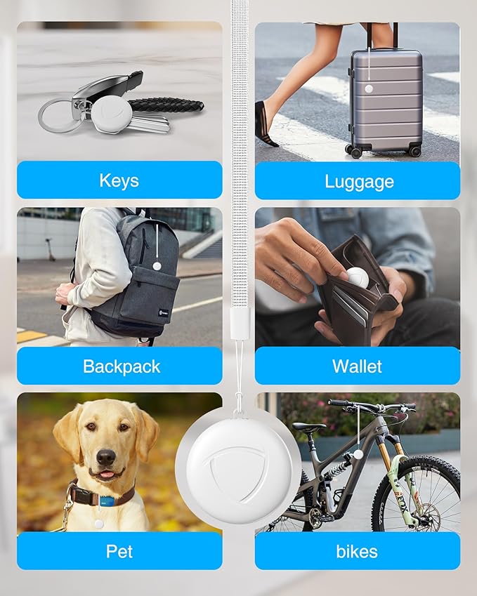 Air Smart Tracker Tags-4 Pack - GPS Tracker Bluetooth Key Finder Compatible with Apple Find My (iOS Only), 80dB Loud Beep for Bike, Wallets, Luggages, Bags,Replaceable Battery