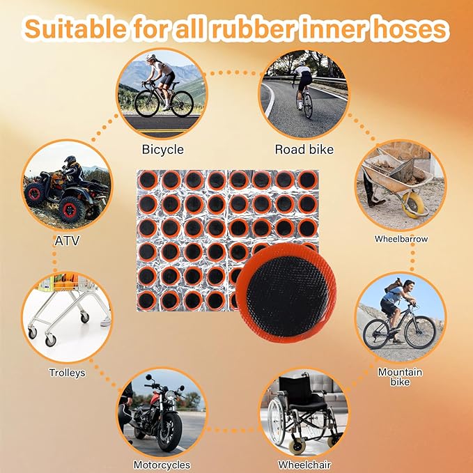 96 Pcs Ponches Frios para Bicicletas, Tire Patches for Bicycle Inner Tube Repair, 0.98 Inch Rubber Patch Kit, Emergency Road Cycling Tool (Square + Circle)
