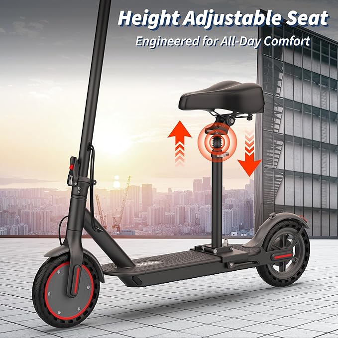 Folding Electric Scooter for Adults with Seat- 19MPH & 21-Mile Range, 350W Motor, 8.5" Solid Tires with App Control & Dual Brake System - UL2272 Certified Commuter E-Scooter