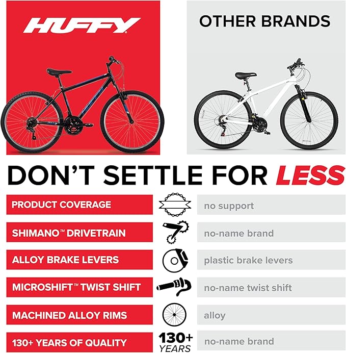Huffy Stone Mountain Bike for Men and Women, 20”/24”/26”, 6-Speed (20”) or 21-Speed, Front or Dual Suspension (Varies), Multiple Colors, Adjustable Saddle, Shimano Equipped, All-Terrain Tires