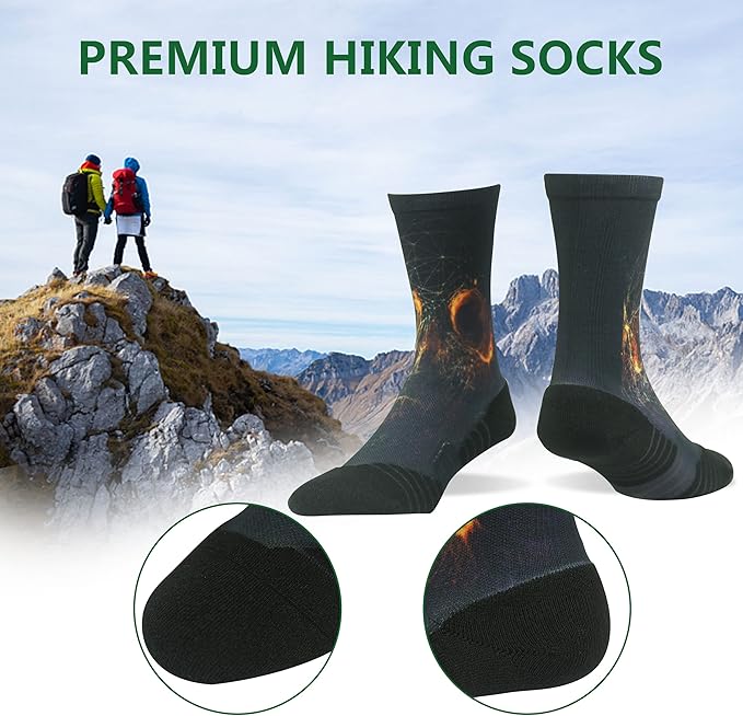 HUSO Hiking Socks Men Women Fashion Novelty Digital Printing Sports Crew Socks 3, 4 Pairs
