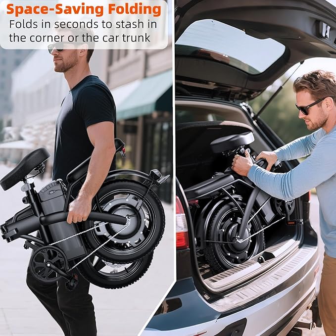 Folding Electric Bike for Adults Teens, Peak 550W Motor, 23MPH Max Speed Ebike， 48V12AH Battery 35Miles Range PAS Mode Electric Bicycles, 14" Commuter Foldable Mini E Bikes, UL 2849 Certified