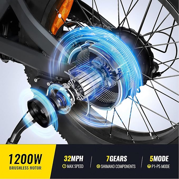 SMARTRAVEL Electric Bike 20"*4.0 Fat Tire for Adults | GPS and APP Control Ebike, 1200W Brushless Motor, 48V/20Ah, Removable, UL&GCC Certification Battery, 60Miles Range | 48V/20Ah, Removable, 30MPH