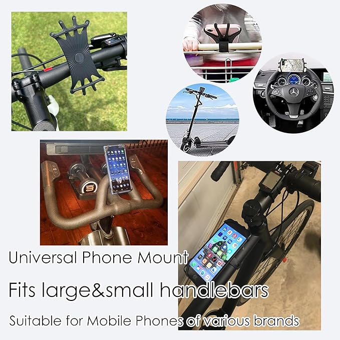 2026 Bike Phone Mount 1 Pack, 360° Rotation Silicone Phone Holders for iPhone and Samsung, for Most Smartphones and Handlebars, Upgraded Universal Bike Cell Phone Holder, Easy Install - Black