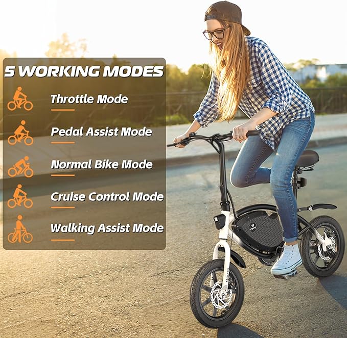 Vivi PONY01 Electric Bike, 14" Electric Bicycle for Adults and Teens Peak 500W Motor 48V 374.4WH Battery, Max 40 Miles Range(Pedal-Assist) & Top 20 Mph, Cruise Control, SGS Certified to UL2849