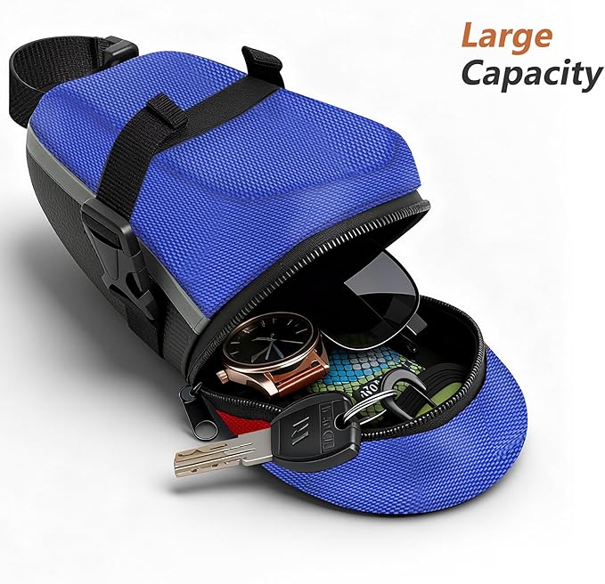 Bike Seat Bag - Bicycle Saddle Bag Under Seat Cycling Accessories Storage Pouch Wedge Pack for Mountain & Road Bike - Blue