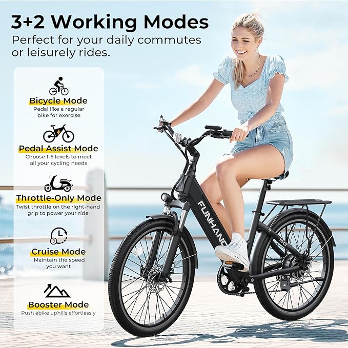 Electric Bike for Adults, 1000W Peak Ebike, 50Miles 21.7MPH Step Thru Electric Bicycle, 26" Commuter E Bikes with 48V Built-in Removable Battery, Adjustable Stem, 7-Speed, UL 2849 Certified