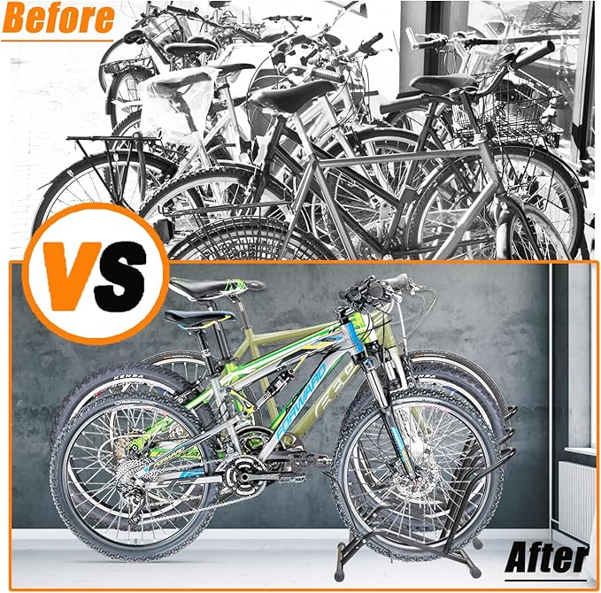 Bike Stand Floor Bike Rack for Storage Indoor/Outdoor, Front and Rear Wheel Parking Rack Stand Perfect for 16"-29" Bicycles