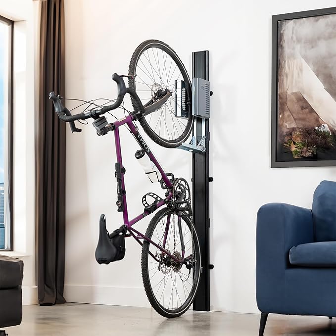 Life Finds Vertical Wall-Mounted Bike Rack with Mechanical Lift, Easy Bicycle Storage, Black, LF-EBR1