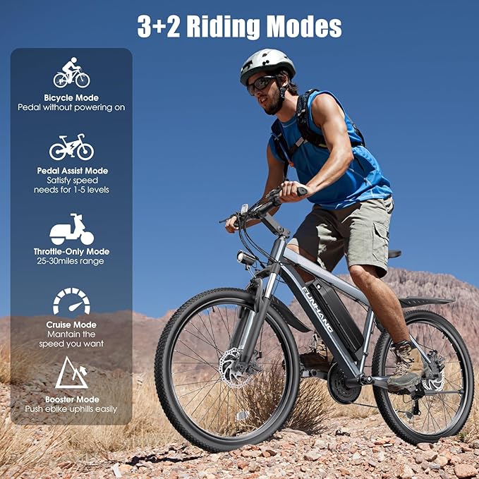 Electric Bike for Adults, 1000W Peak Ebike, 50Miles 21.7MPH Electric Mountain Bike, 26" Adult Electric Bicycle with 48V Removable Battery, Fenders,7 Speed, Front Suspension, UL 2849 Certified