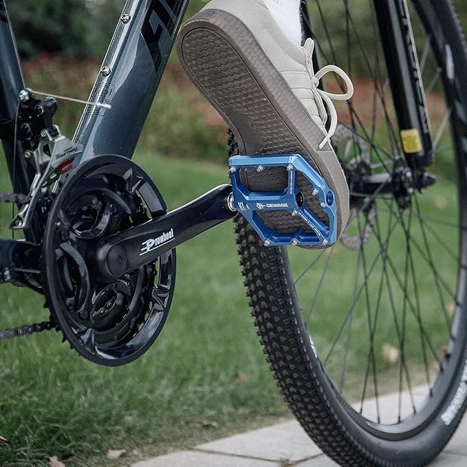 Road/Mountain Bike Pedals - 3 Bearings Bicycle Pedals - 9/16” CNC Machined Flat Pedals with Removable Anti-Skid Nails