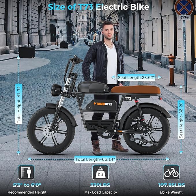T73 Series Electric Bike for Adults,1000W/1500W/3000W Motor,30/33/37.5MPH 34-120 Miles,48V15.6/41.6 AH Electric Bikes,20 * 4 Fat Tire Ebike Hydraulic Brake Full Suspension Off-Road Riding