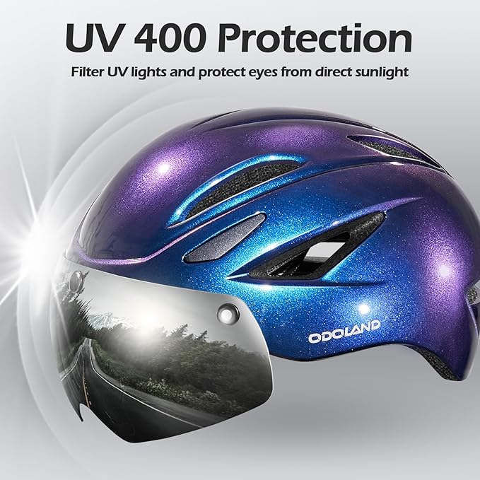 Odoland Bike Helmet with Magnetic Sun Visor for Adults, Glasses-Friendly Design Adjustable Dial Cycling Helmet for Men & Women, Urban Riding Bicycle Helmet for Mountain, Road, E-Bike, Commuting