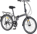 24 Inch Folding Bike for Adults, 7 Speed City Bicycle with Steel Frame, Front and Rear V Brakes for Commuting and Outdoor Riding,Gray