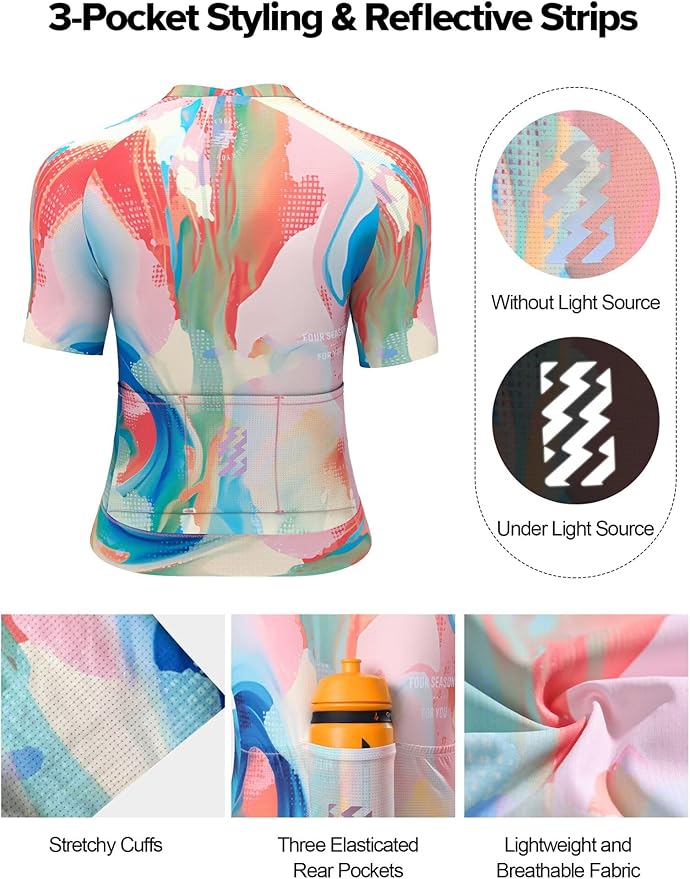 LAMEDA Cycling Jersey Women, Breathable Bike Shirts for Women Biking Tops with Pockets, Bicycle Clothing for Road Riding