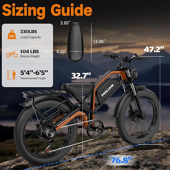 Electric Bike for Adults,5000W/3000W Peak Dual Motor ebike 35MPH E Bikes for Men Women,52V 32/23AH Battery, 80/100 Miles Range Ebike,26”Fat Tire Full Suspension E-Bike