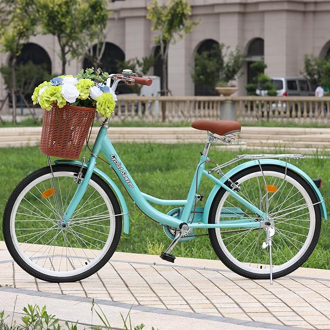 24/26 Inch Adult Comfort Bike for Women, Women Commuter Bicycle Single Speed with Rear Rack and Basket, Comfortable City Bikes Ergonomic Upright Design for Women, Men and Teens