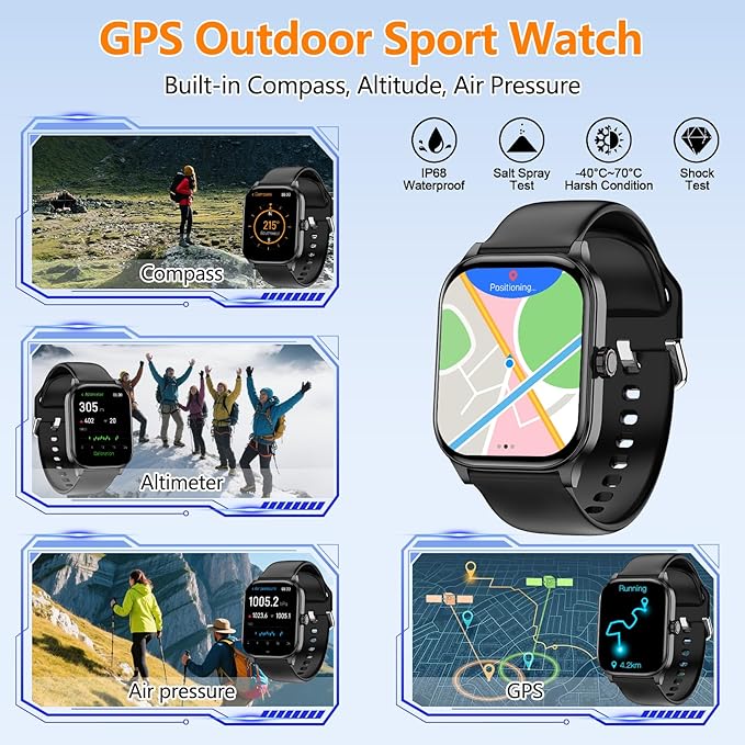 Smart Watch for Women Men with Text and Call, Smartwatches with Heart Rate/SpO2/Sleep/Stress Monitor, 100+ Sports Modes, Fitness Watches Compatible with iOS/Android (Black, 1.96")